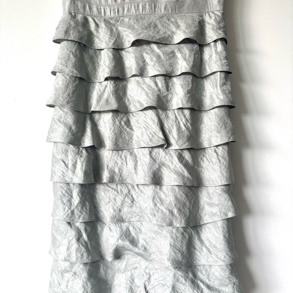 Adrianna Papell Silver Gray Tiered Layered Cocktail Sheath Dress Formal Maxi - Picture 3 of 10